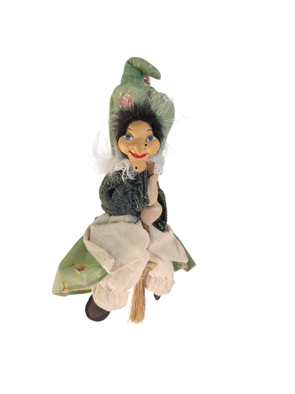 Vintage Show Stoppers Kitchen Witch Doll Item 766 Hanging Broom Witch Green Flor